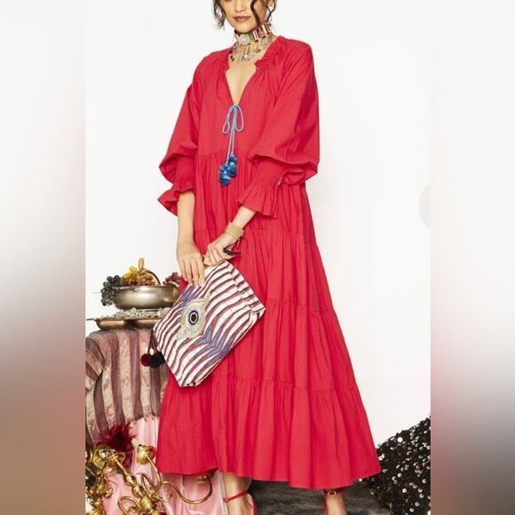 Figue Bella maxi cotton dress red size XS / S relaxed new with tags tassels